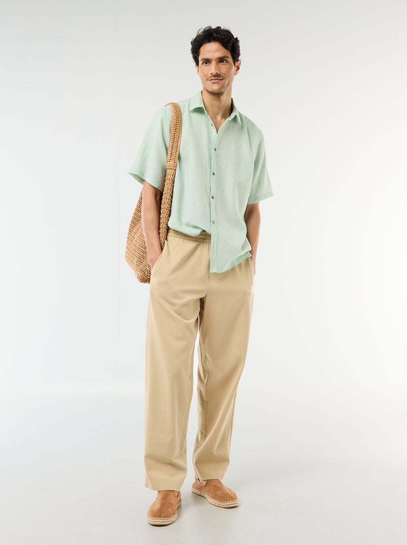 Short-Sleeved Linen-Blend Shirt Green - Kiabi