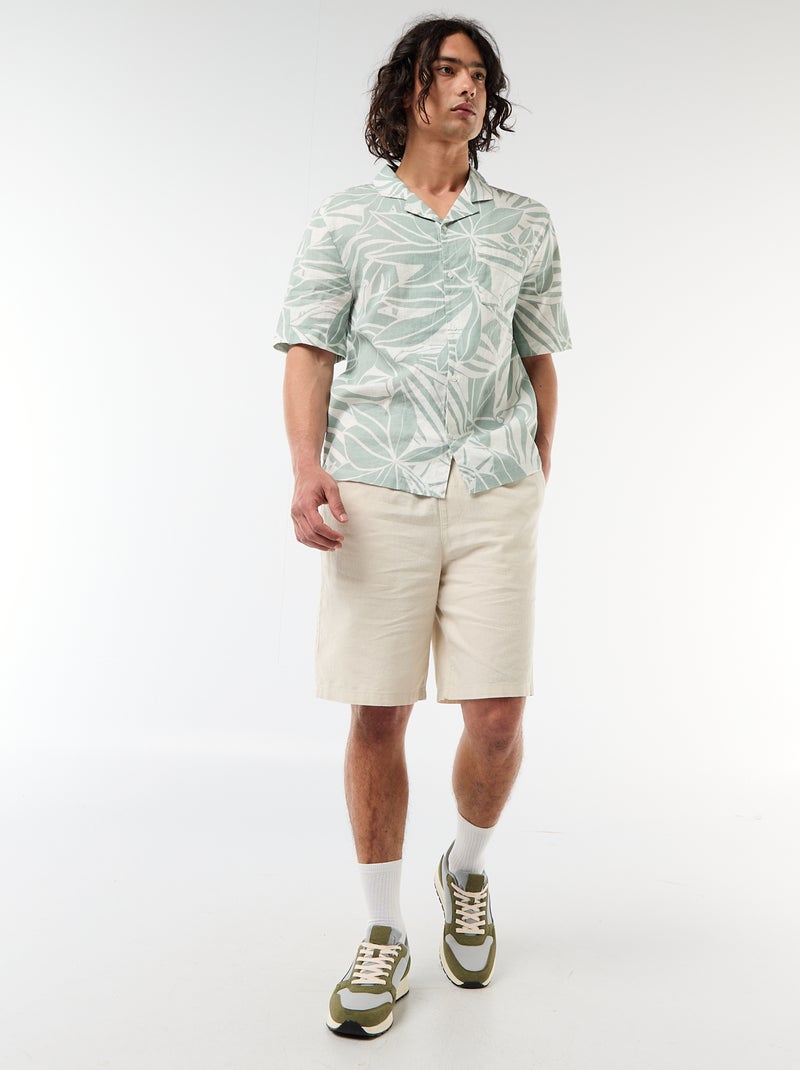 Short-Sleeved Linen Blend Shirt Green - Kiabi