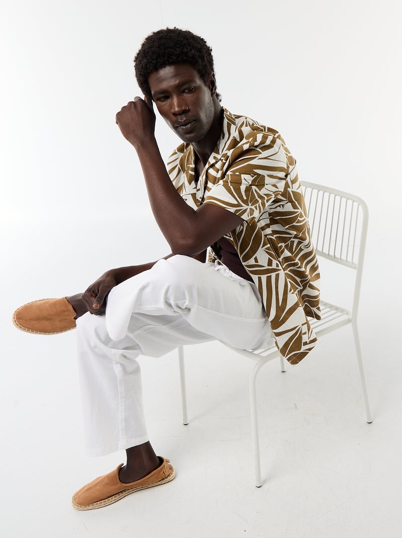 Short-Sleeved Linen Blend Shirt Khaki - Kiabi