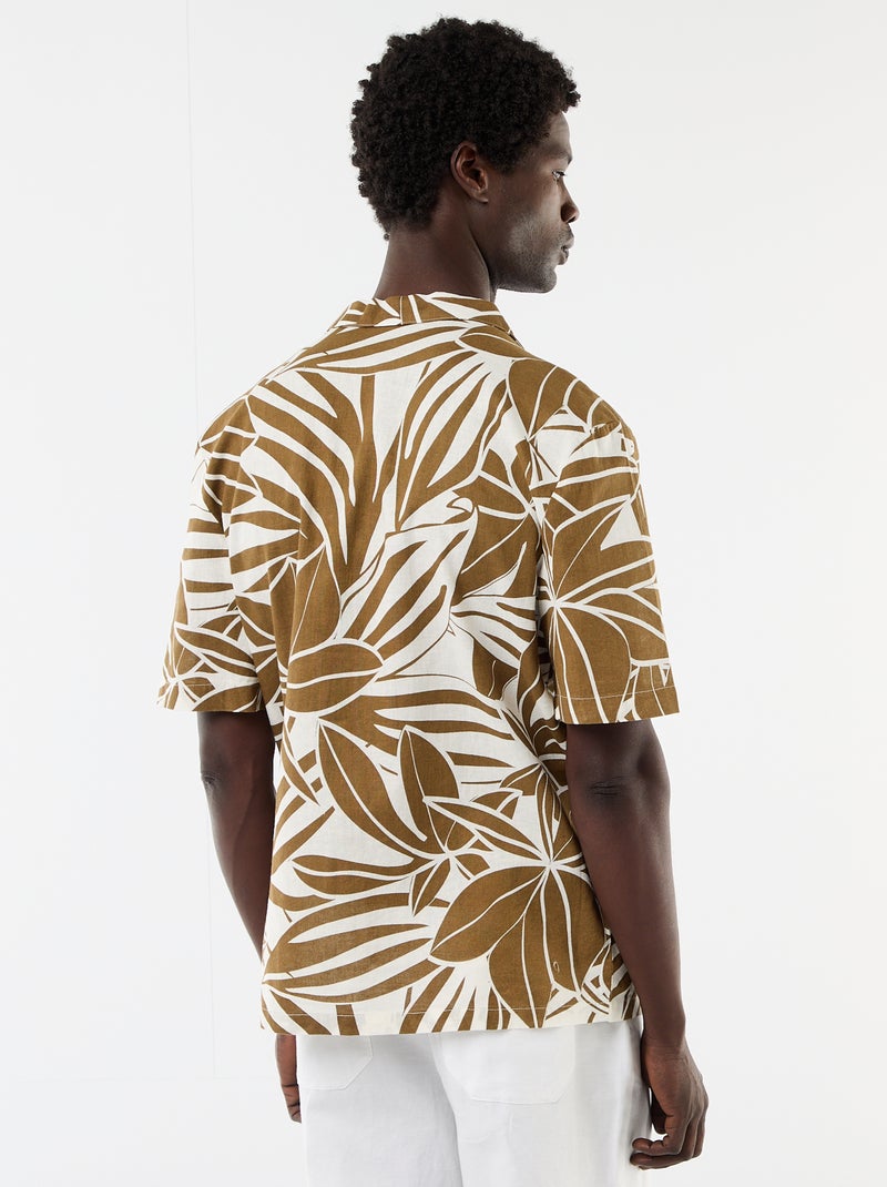 Short-Sleeved Linen Blend Shirt Khaki - Kiabi