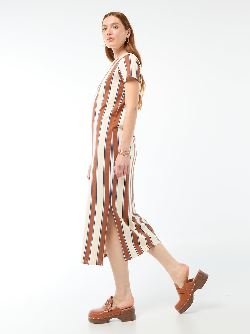 Short-sleeved long jersey dress Beige - Kiabi