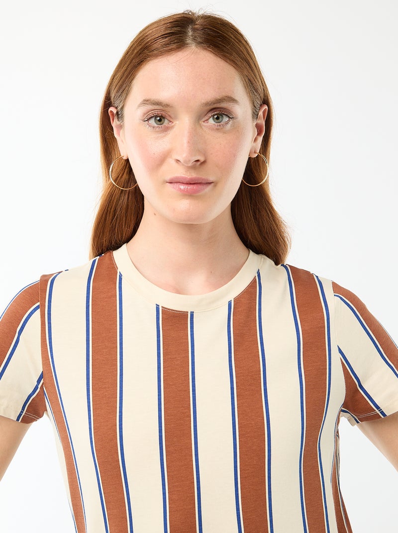 Short-sleeved long jersey dress Beige - Kiabi