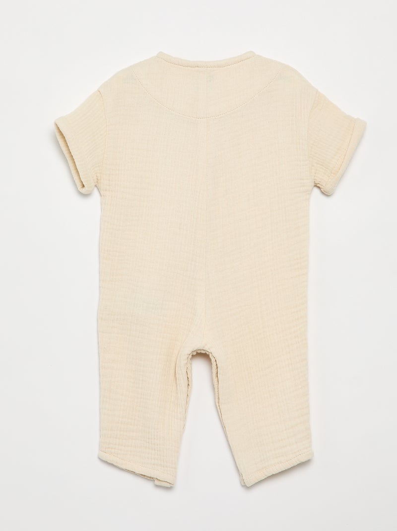 Short-sleeved long romper in cotton gauze White - Kiabi