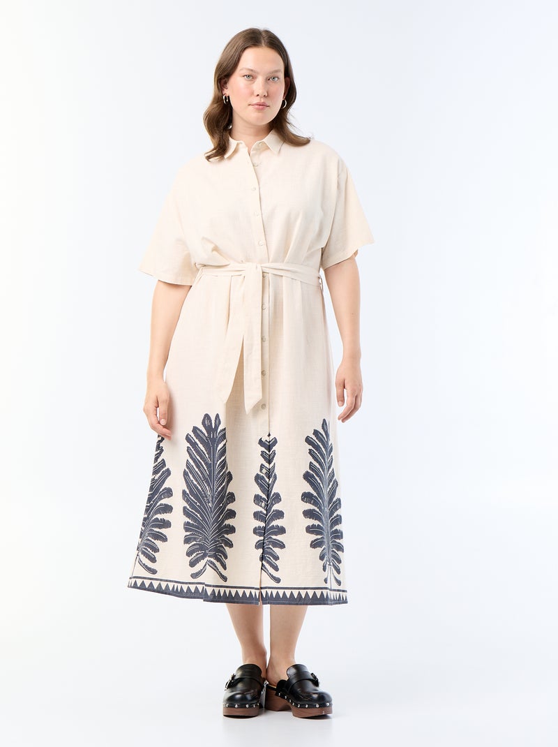 Short-Sleeved Long Shirt Dress Beige - Kiabi