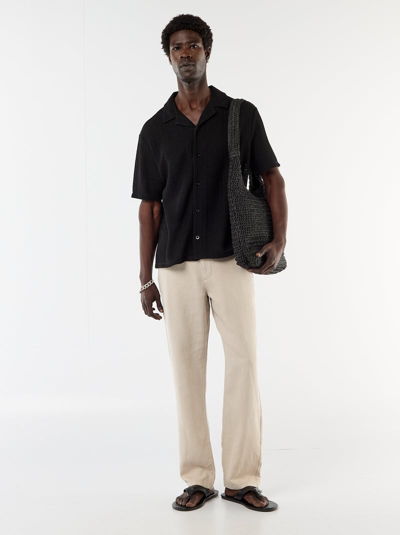 Short-sleeved open-knit shirt Black - Kiabi
