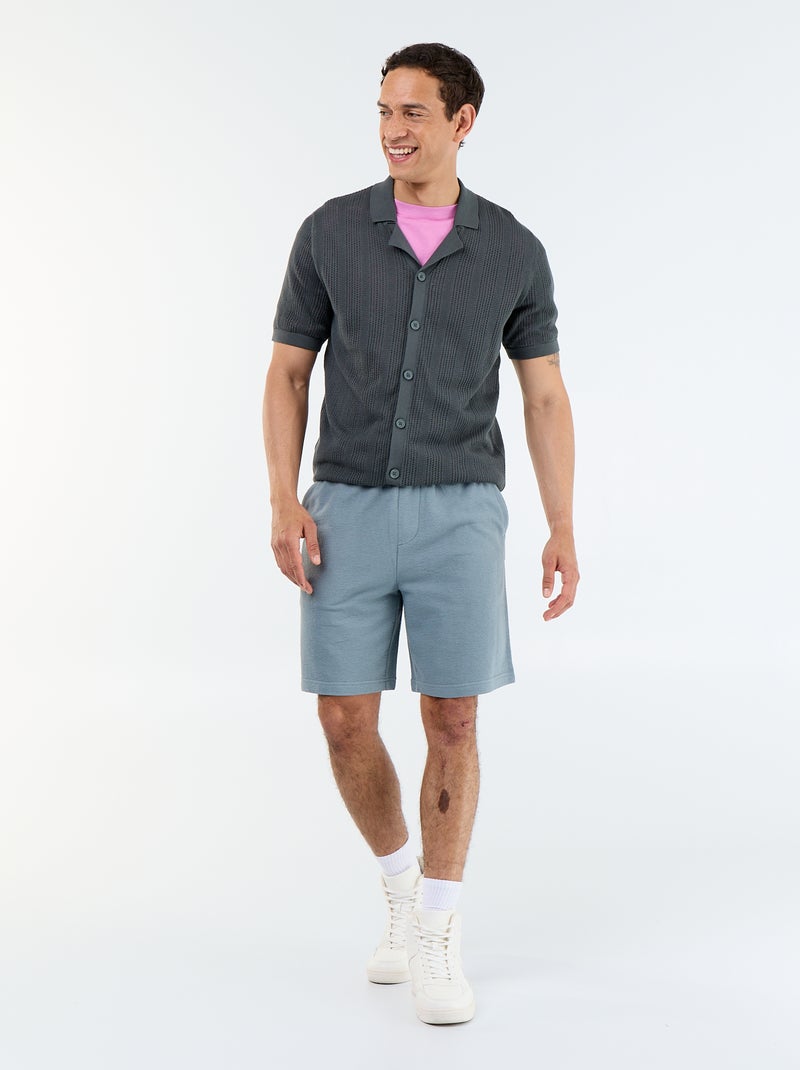 Short-sleeved openwork fabric shirt Khaki - Kiabi