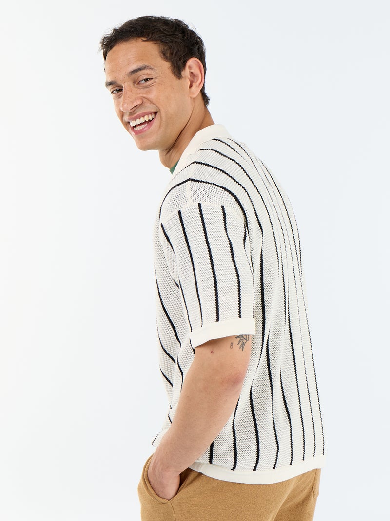 Short-sleeved openwork knit shirt Beige - Kiabi