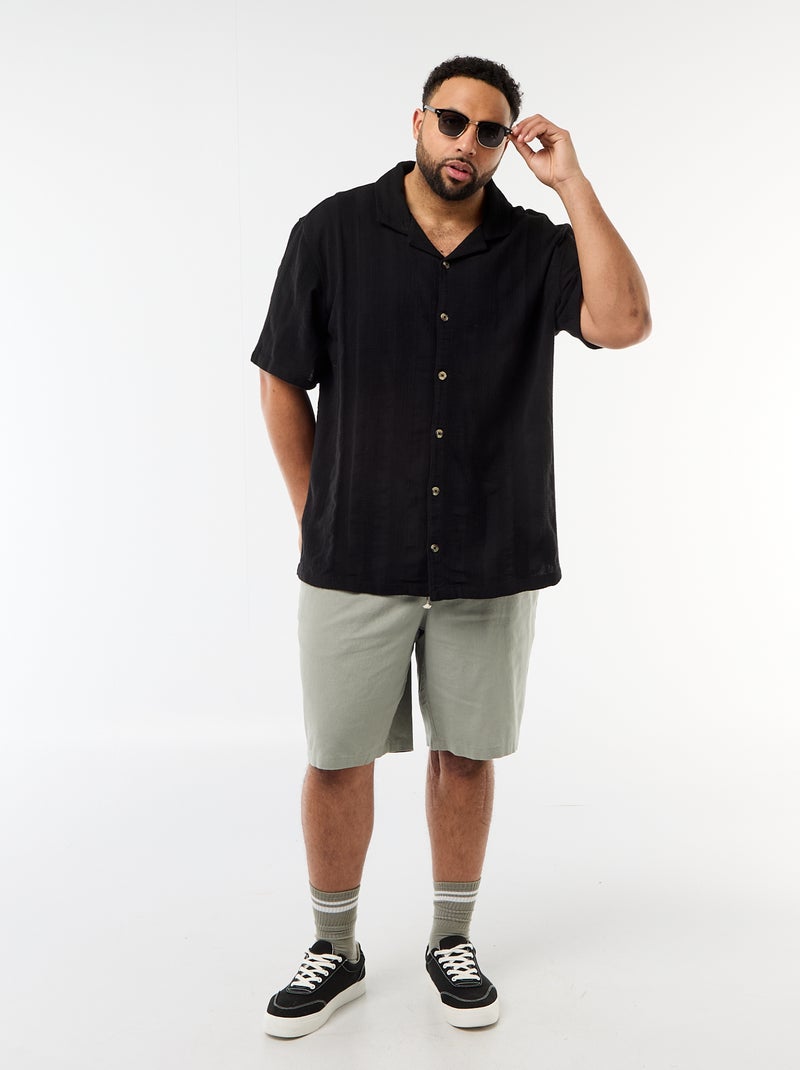 Short-Sleeved Patterned Knit Shirt Black - Kiabi