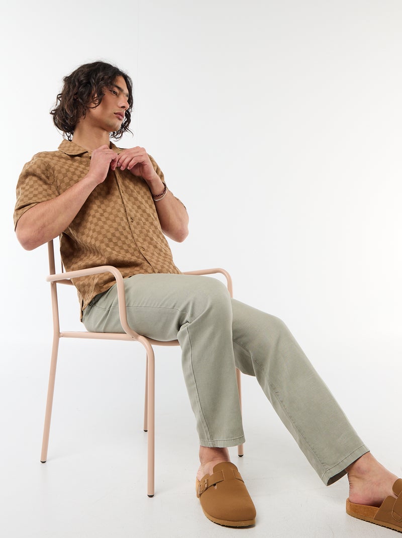 Short-Sleeved Patterned Knit Shirt Brown - Kiabi