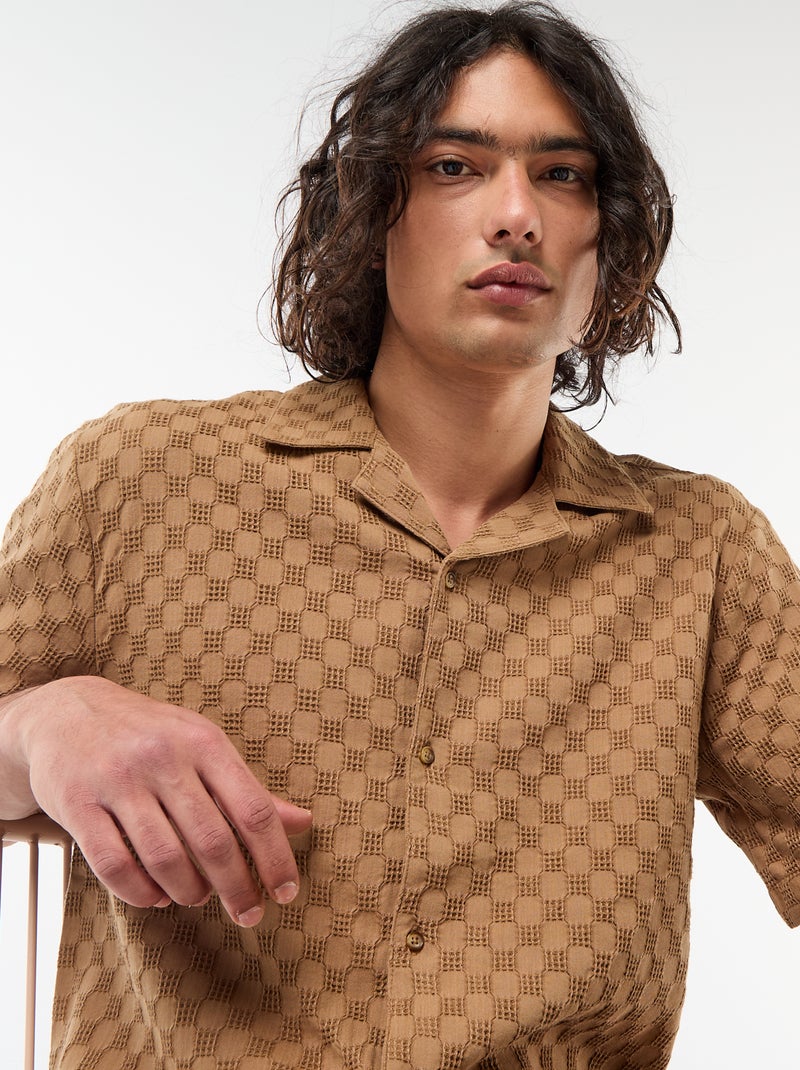 Short-Sleeved Patterned Knit Shirt Brown - Kiabi