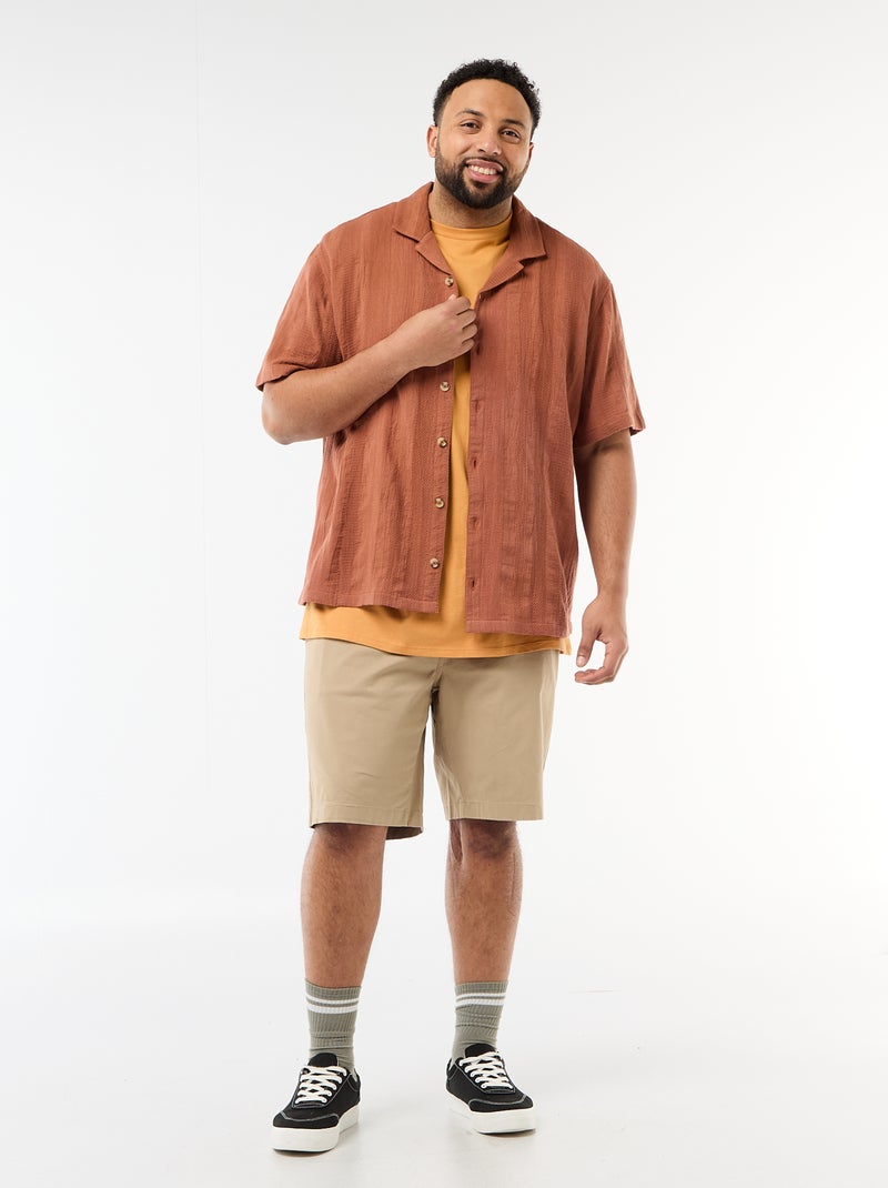 Short-Sleeved Patterned Knit Shirt Brown - Kiabi