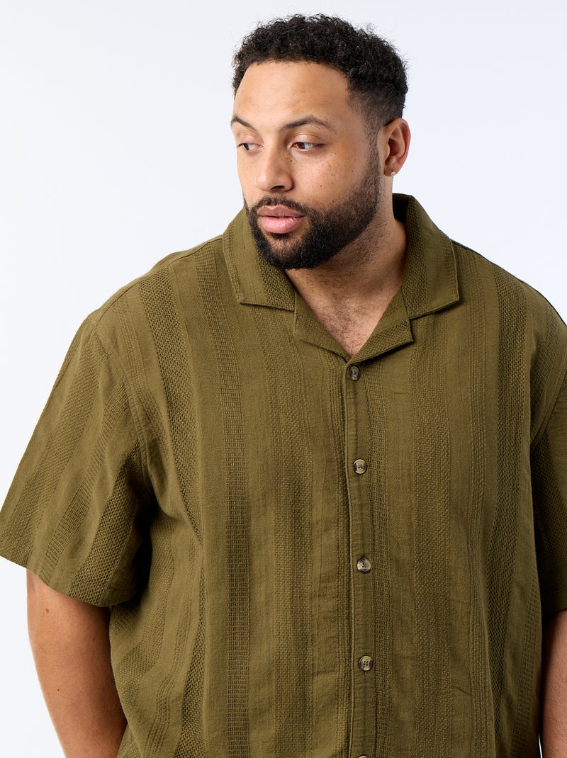 Short-Sleeved Patterned Knit Shirt Green - Kiabi
