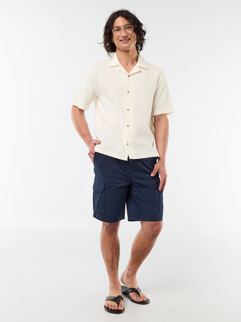 Short-Sleeved Patterned Knit Shirt White - Kiabi