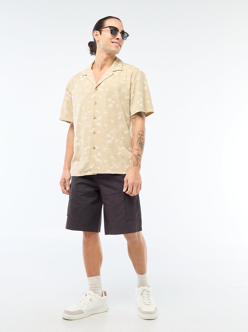 Short-Sleeved Patterned Shirt Beige - Kiabi