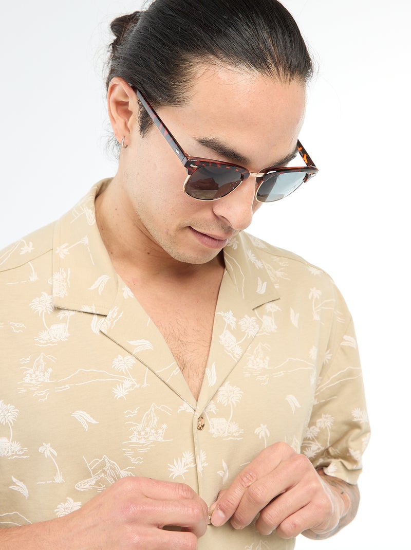 Short-Sleeved Patterned Shirt Beige - Kiabi