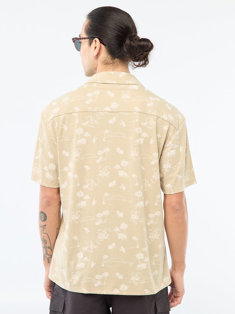 Short-Sleeved Patterned Shirt Beige - Kiabi
