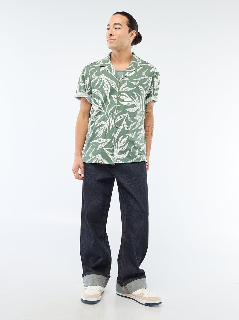 Short-Sleeved Patterned Shirt Green - Kiabi
