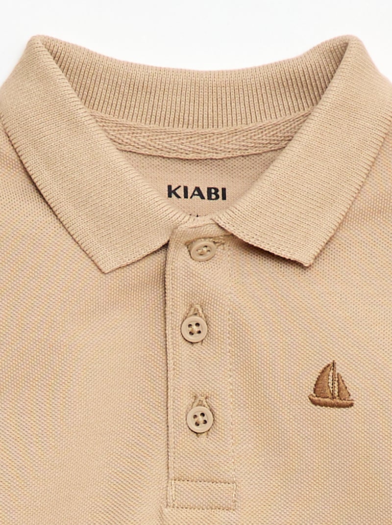 Short-Sleeved Piqué Cotton Polo Shirt Beige - Kiabi