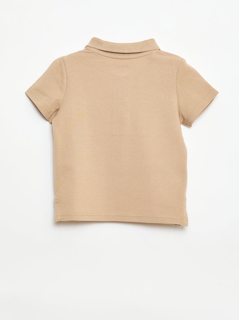 Short-Sleeved Piqué Cotton Polo Shirt Beige - Kiabi