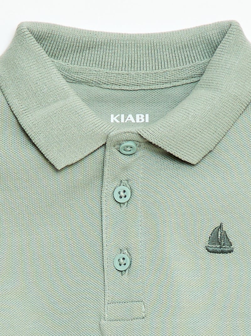 Short-Sleeved Piqué Cotton Polo Shirt Green - Kiabi