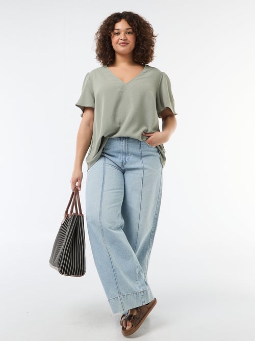 Short-Sleeved Plain Flowy Blouse - Kiabi