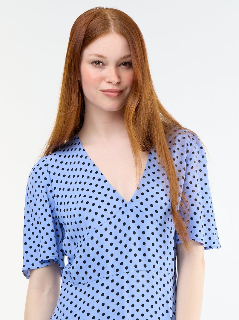 Short-sleeved polka dot dress Blue - Kiabi