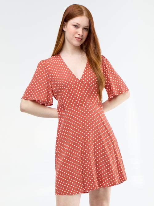 Short-sleeved polka dot dress - Kiabi