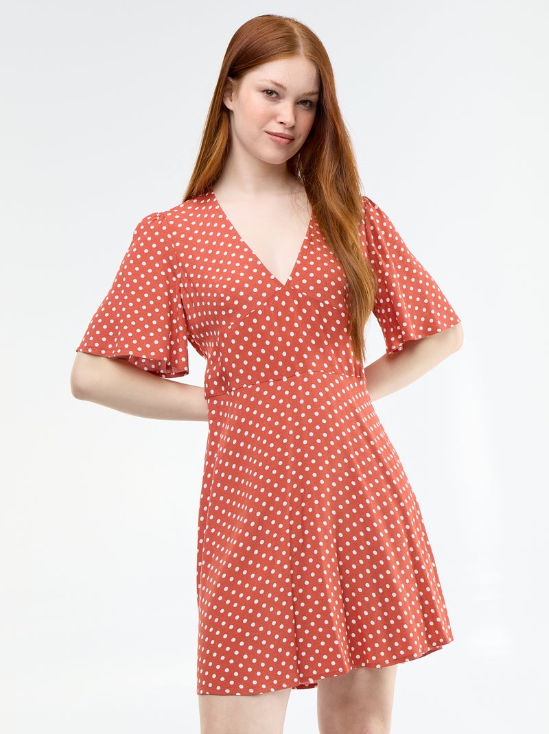 Short-sleeved polka dot dress Red - Kiabi