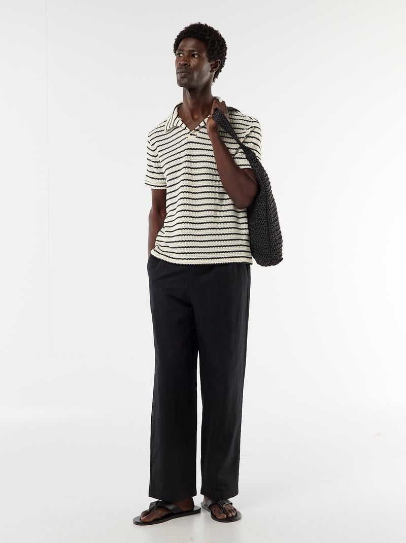 Short-Sleeved Polo Shirt in Textured Fabric Black - Kiabi