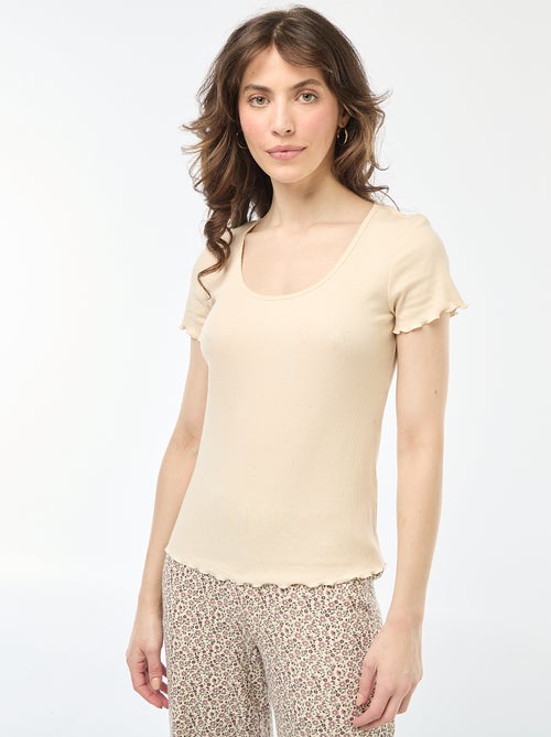 Short-sleeved ribbed knit plain T-shirt - Kiabi