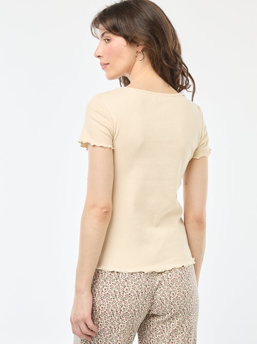 Short-sleeved ribbed knit plain T-shirt - Kiabi