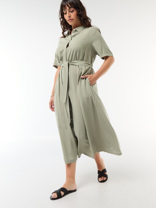 Short-Sleeved Shirt Dress with Waist Belt - Kiabi