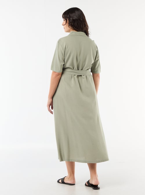 Short-Sleeved Shirt Dress with Waist Belt - Kiabi
