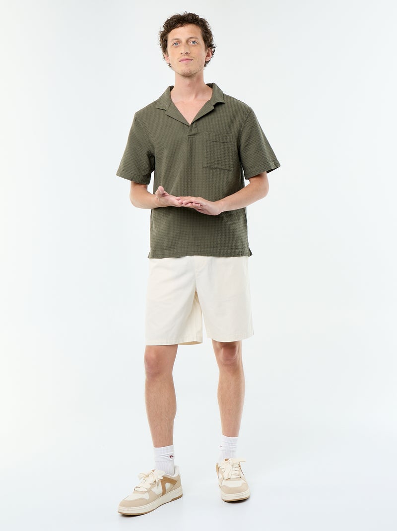 Short-sleeved shirt in fancy knit Khaki - Kiabi