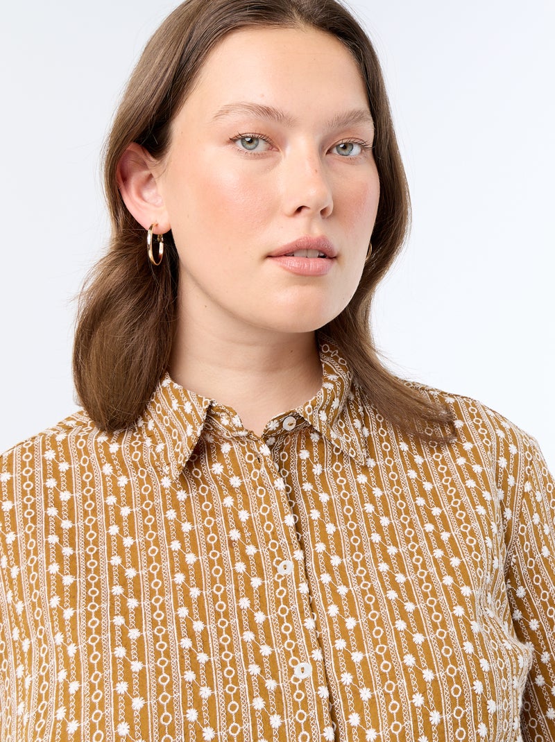 Short-sleeved shirt with embroidered design Brown - Kiabi