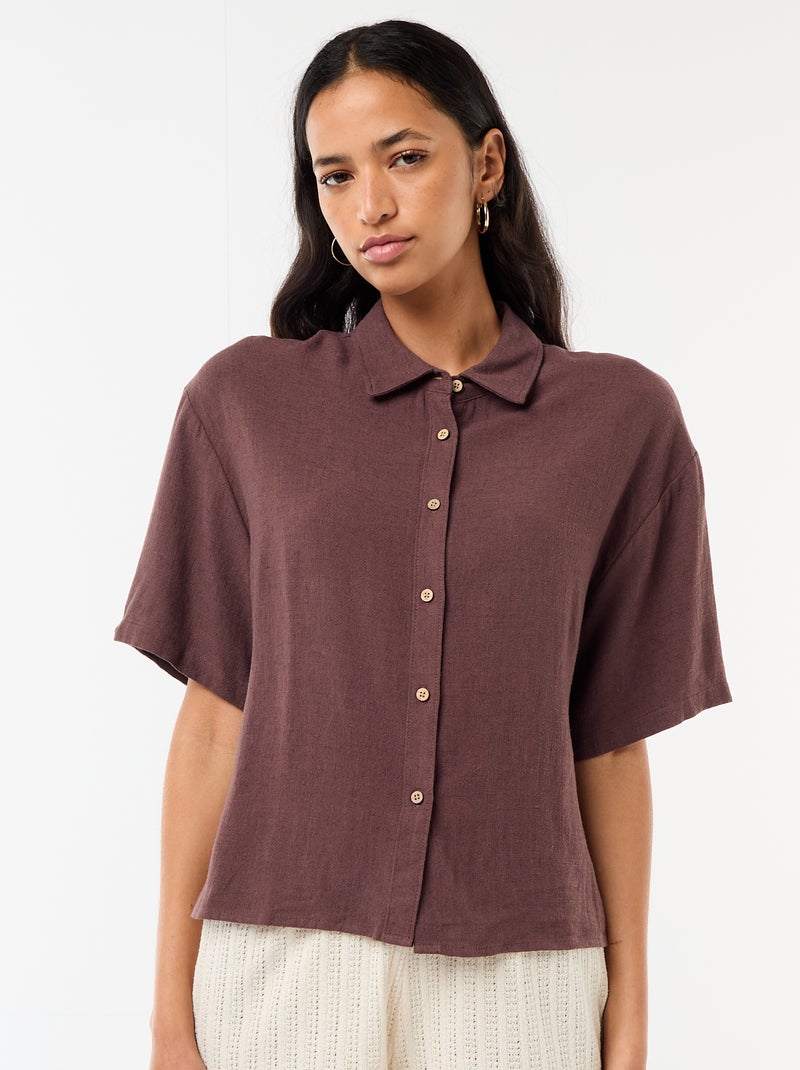 Short-Sleeved Solid Shirt Brown - Kiabi