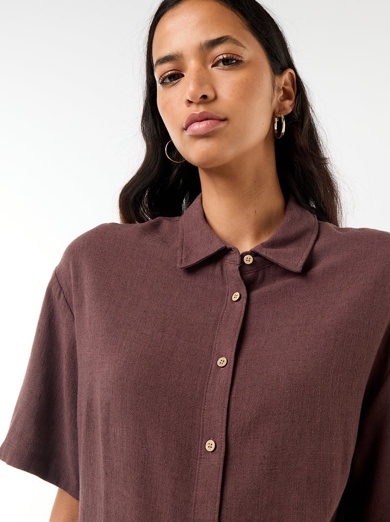 Short-Sleeved Solid Shirt Brown - Kiabi
