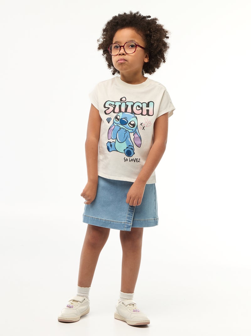 Short-sleeved 'Stitch' T-shirt - Easy-dressing Collection White - Kiabi