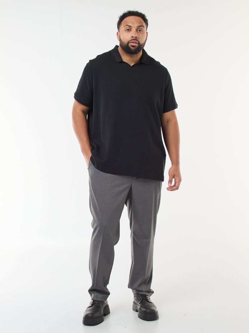 Short-Sleeved Stretch Cotton Polo Shirt Black - Kiabi