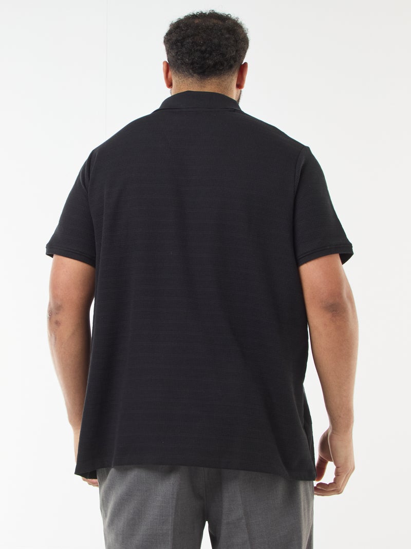 Short-Sleeved Stretch Cotton Polo Shirt Black - Kiabi