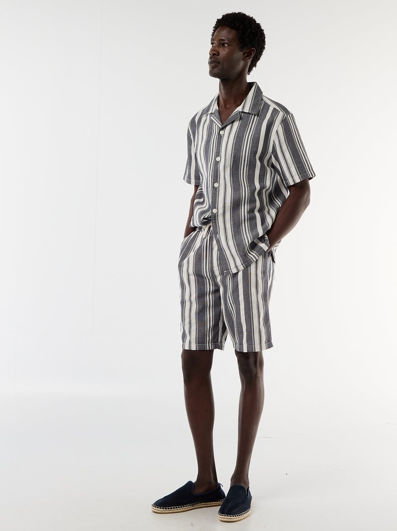 Short-Sleeved Striped Shirt Black - Kiabi