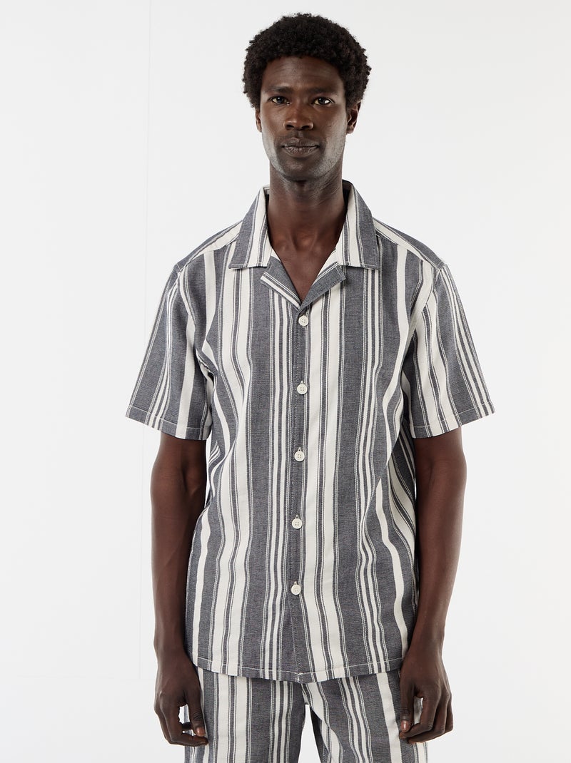 Short-Sleeved Striped Shirt Black - Kiabi