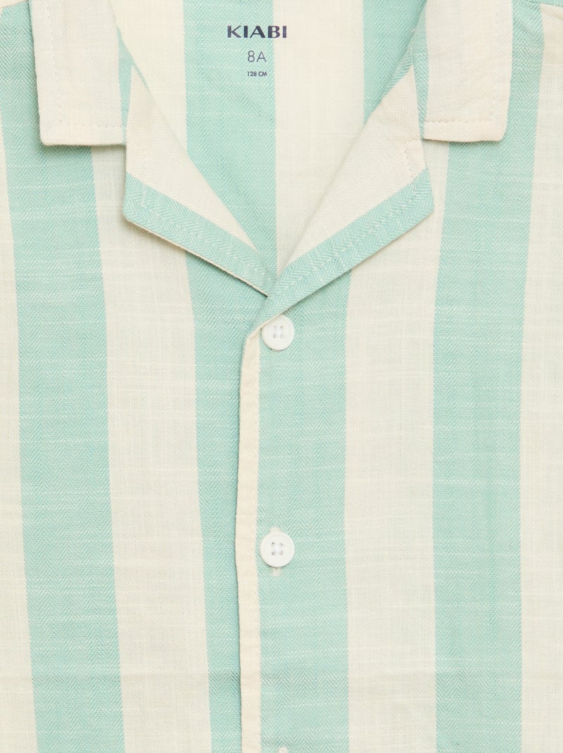 Short-Sleeved Striped Shirt Green - Kiabi