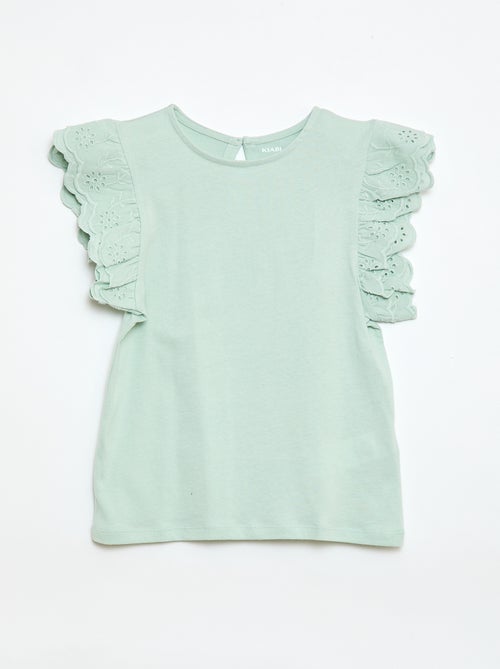 Short-sleeved T-shirt with Broderie Anglaise - Kiabi
