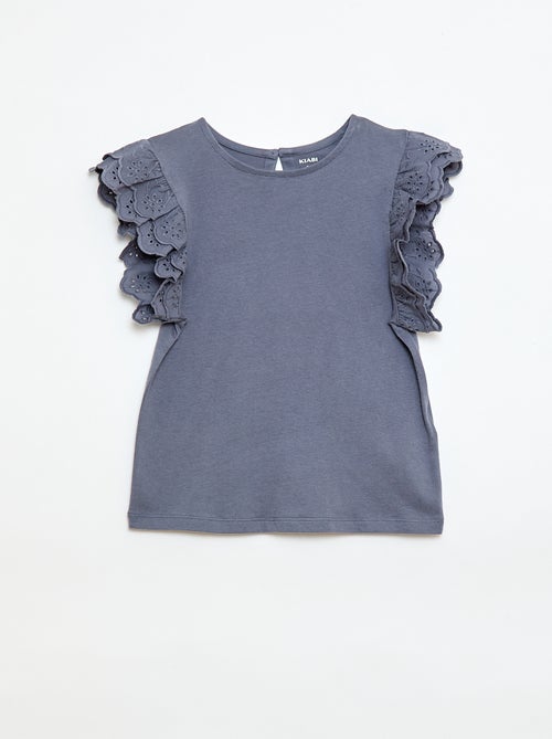 Short-sleeved T-shirt with Broderie Anglaise - Kiabi