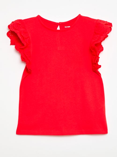 Short-sleeved T-shirt with Broderie Anglaise - Kiabi