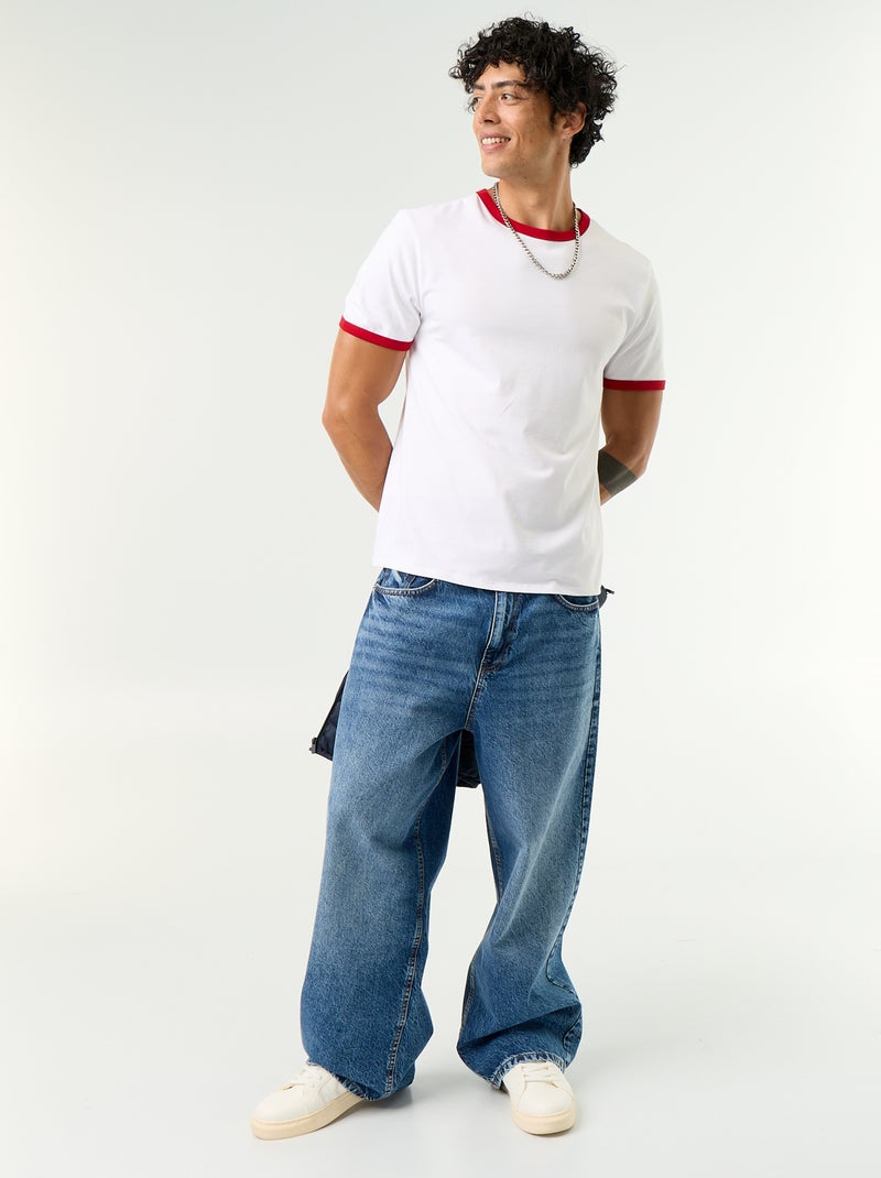 Short-Sleeved T-shirt with Contrasting Trim Red - Kiabi