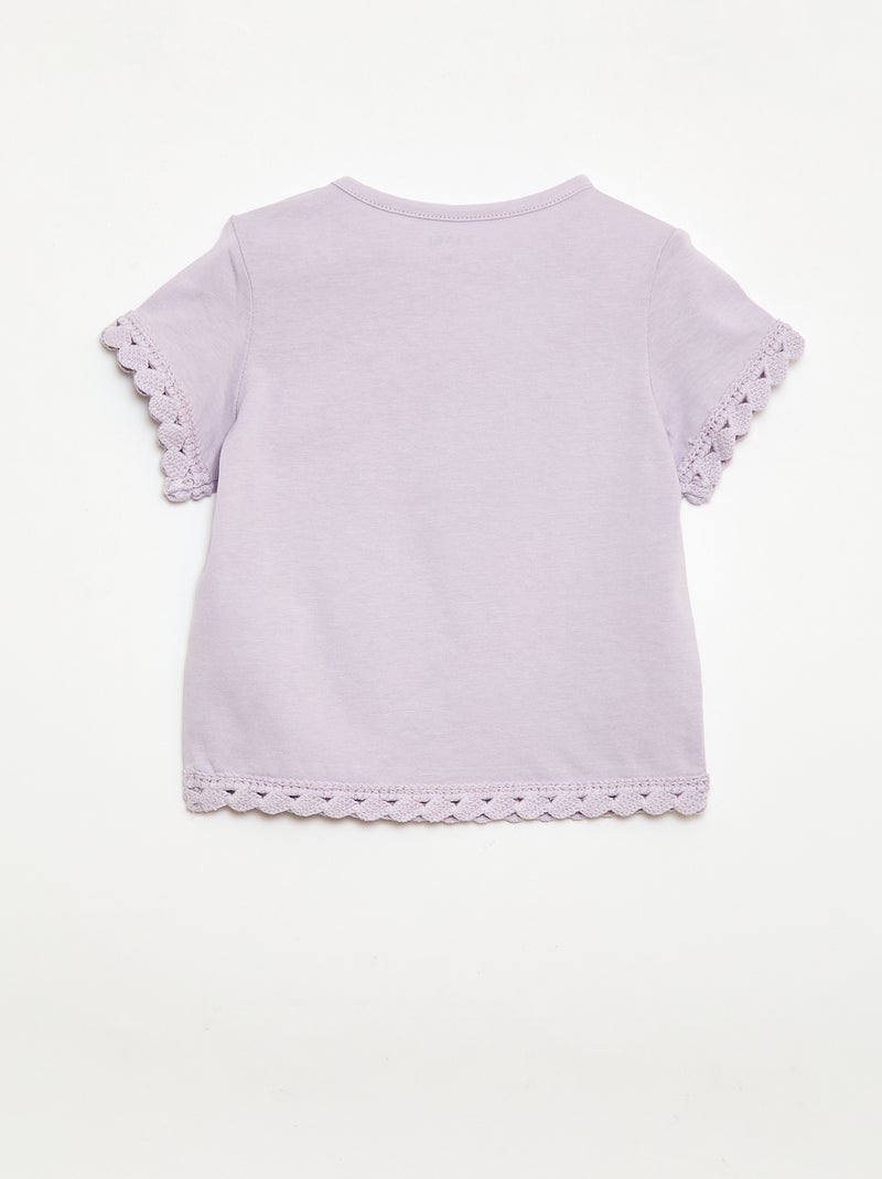Short-sleeved T-shirt with crochet details Pink - Kiabi
