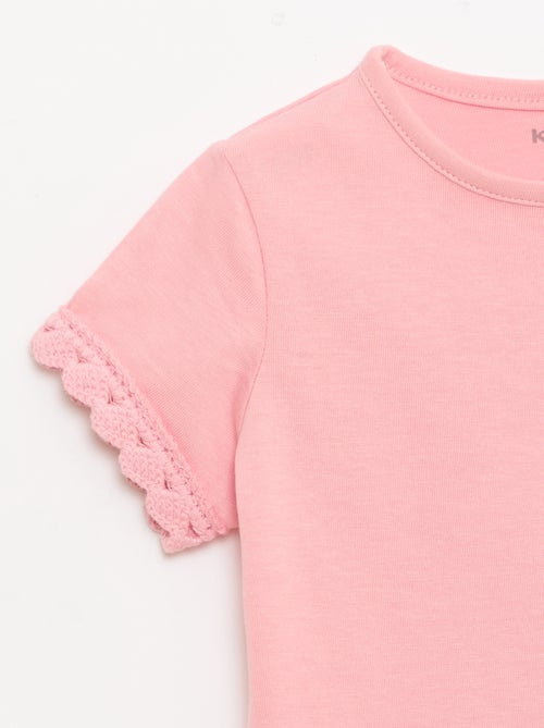 Short-sleeved T-shirt with crochet details - Kiabi