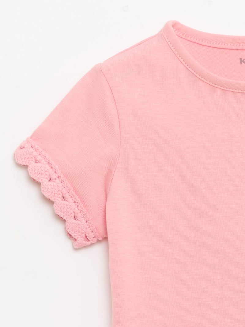 Short-sleeved T-shirt with crochet details Pink - Kiabi